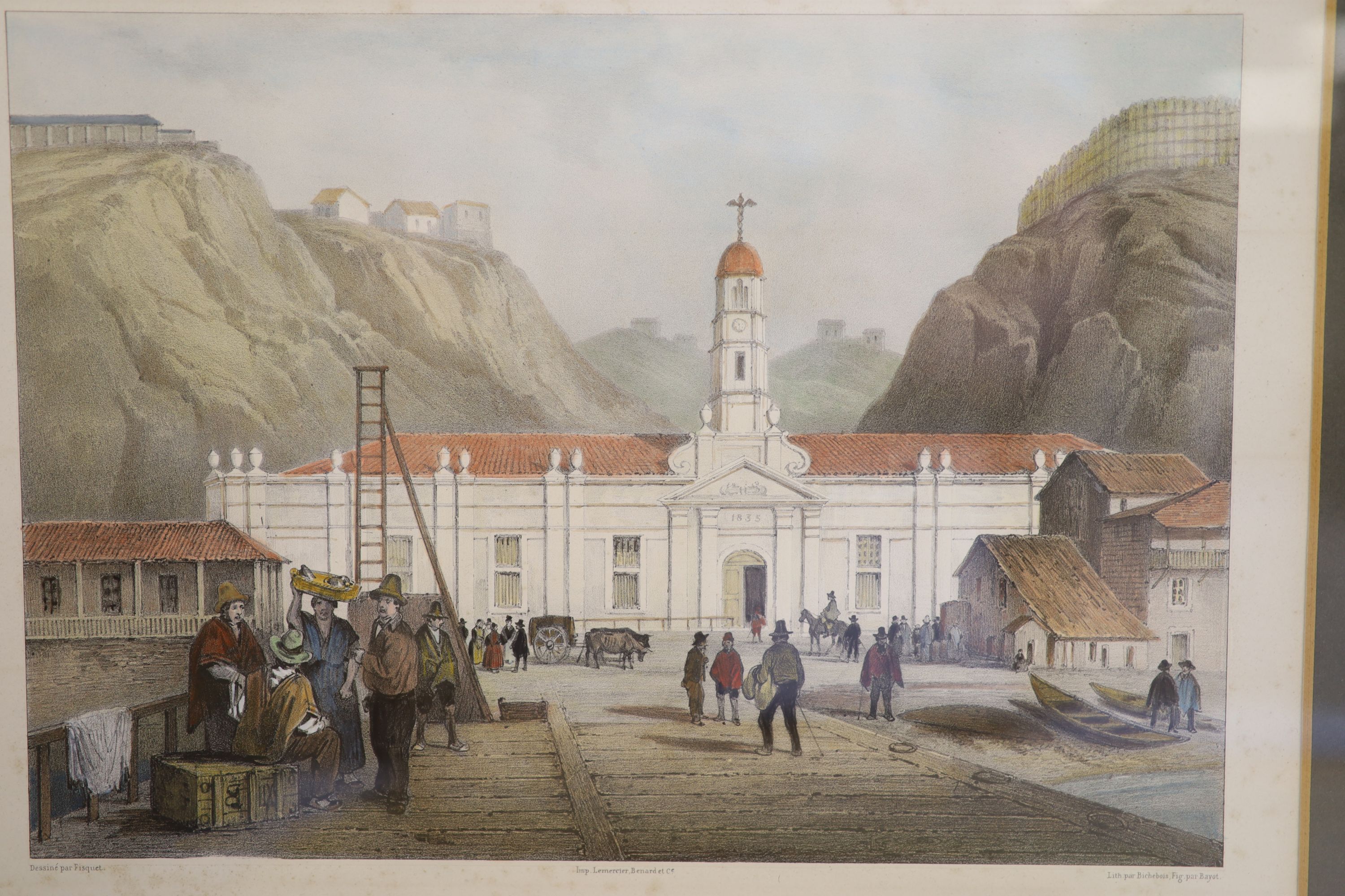 Two 18th century engravings, Views of Callao de Lima and Olienda de Phernambuco, 29 x 35cm and two other prints